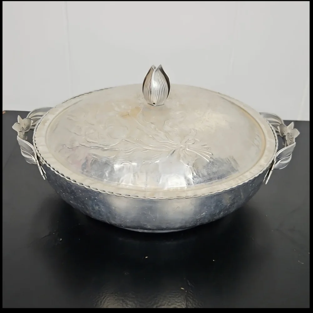 Vintage Rodney Kent Hammered Aluminum Tulip Casserole Dish with Lid